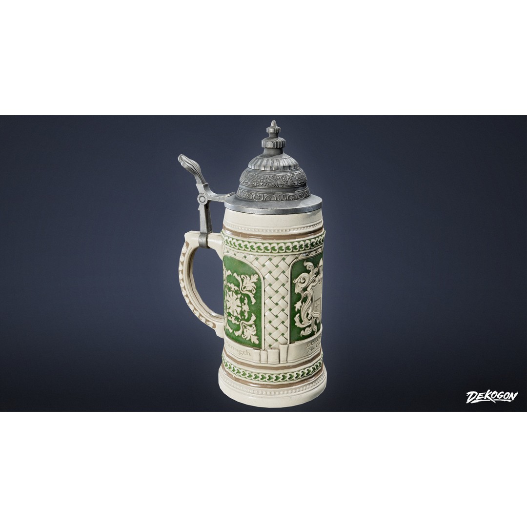 Ceramic Stein 3D Model – Low Poly Game Asset, FBX - View 8