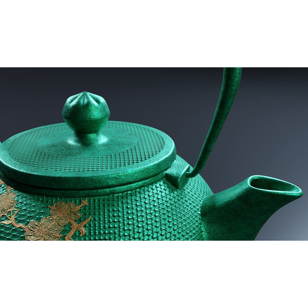 Oriental Iron Teapot 3D Model – Photorealistic Kitchenware, PBR, Blender - View 12