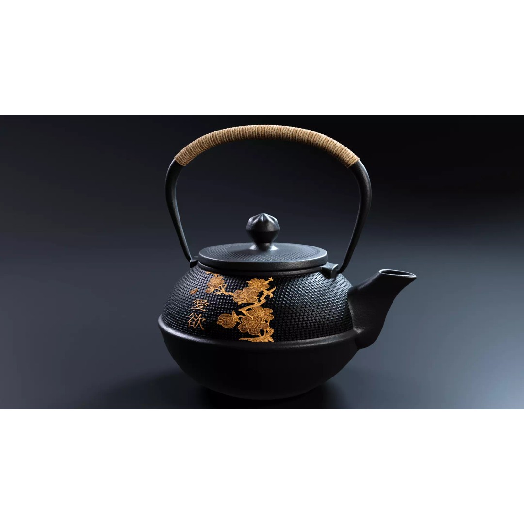Oriental Iron Teapot 3D Model – Photorealistic Kitchenware, PBR, Blender - View 2
