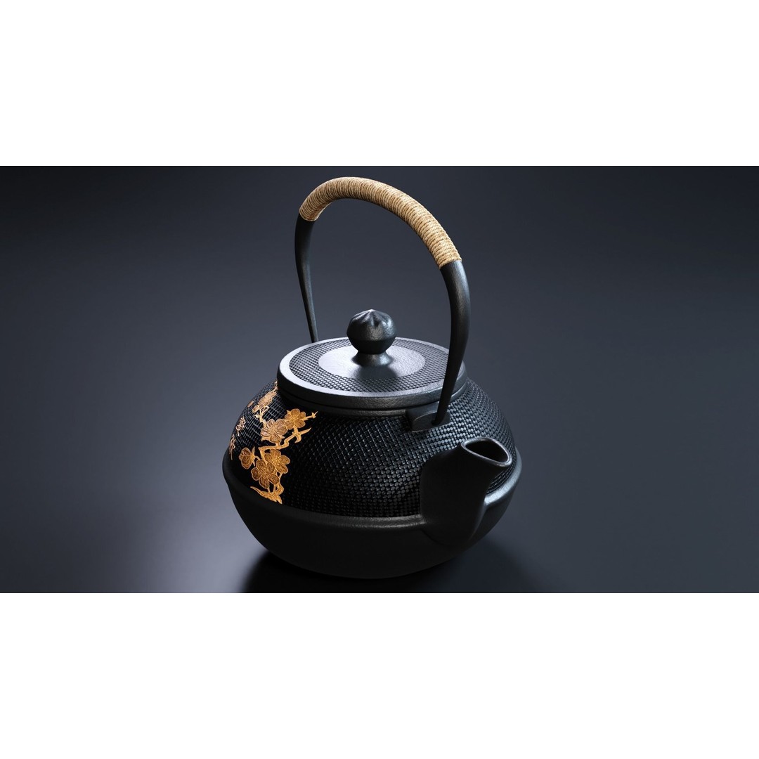 Oriental Iron Teapot 3D Model – Photorealistic Kitchenware, PBR, Blender - View 3