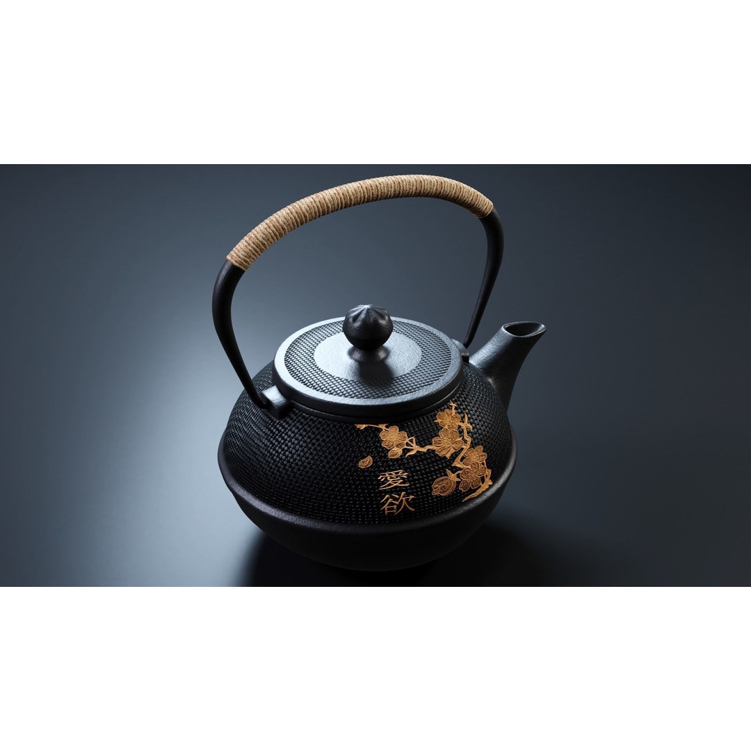 Oriental Iron Teapot 3D Model – Photorealistic Kitchenware, PBR, Blender - View 4