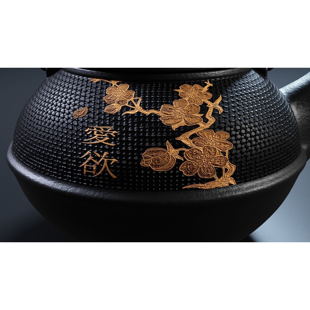Oriental Iron Teapot 3D Model – Photorealistic Kitchenware, PBR, Blender - View 5