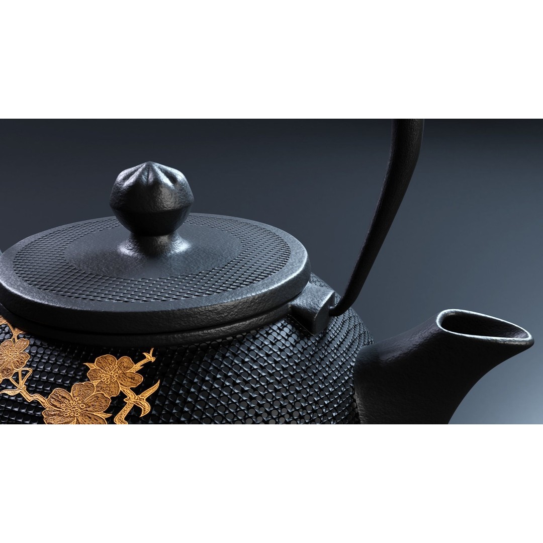 Oriental Iron Teapot 3D Model – Photorealistic Kitchenware, PBR, Blender - View 6