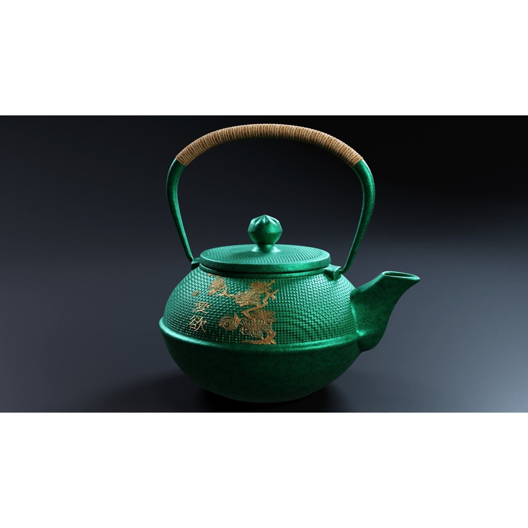 Oriental Iron Teapot 3D Model – Photorealistic Kitchenware, PBR, Blender - View 8