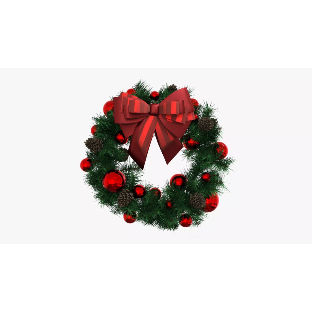 Wreath Red Ball 3D Model – Low Poly Decorative Asset, FBX - View 2