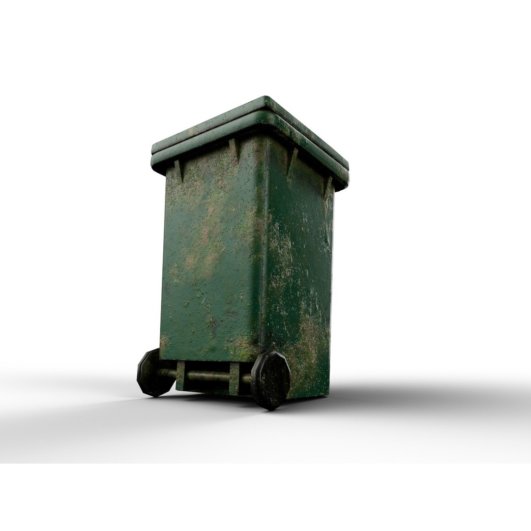 Old Dirty Dustbin 3D Model – Low Poly PBR Game Asset, FBX - View 10