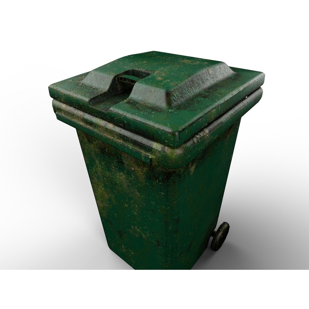 Old Dirty Dustbin 3D Model – Low Poly PBR Game Asset, FBX - View 11