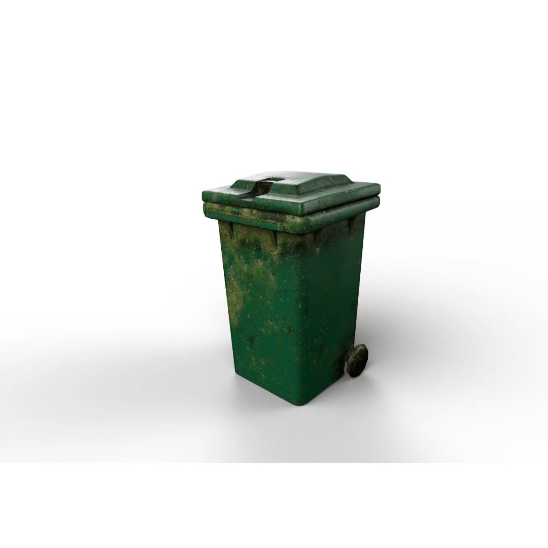 Old Dirty Dustbin 3D Model – Low Poly PBR Game Asset, FBX - View 2