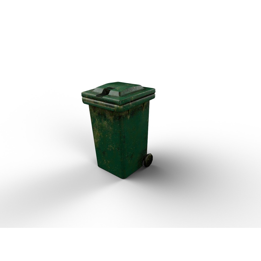 Old Dirty Dustbin 3D Model – Low Poly PBR Game Asset, FBX - View 3