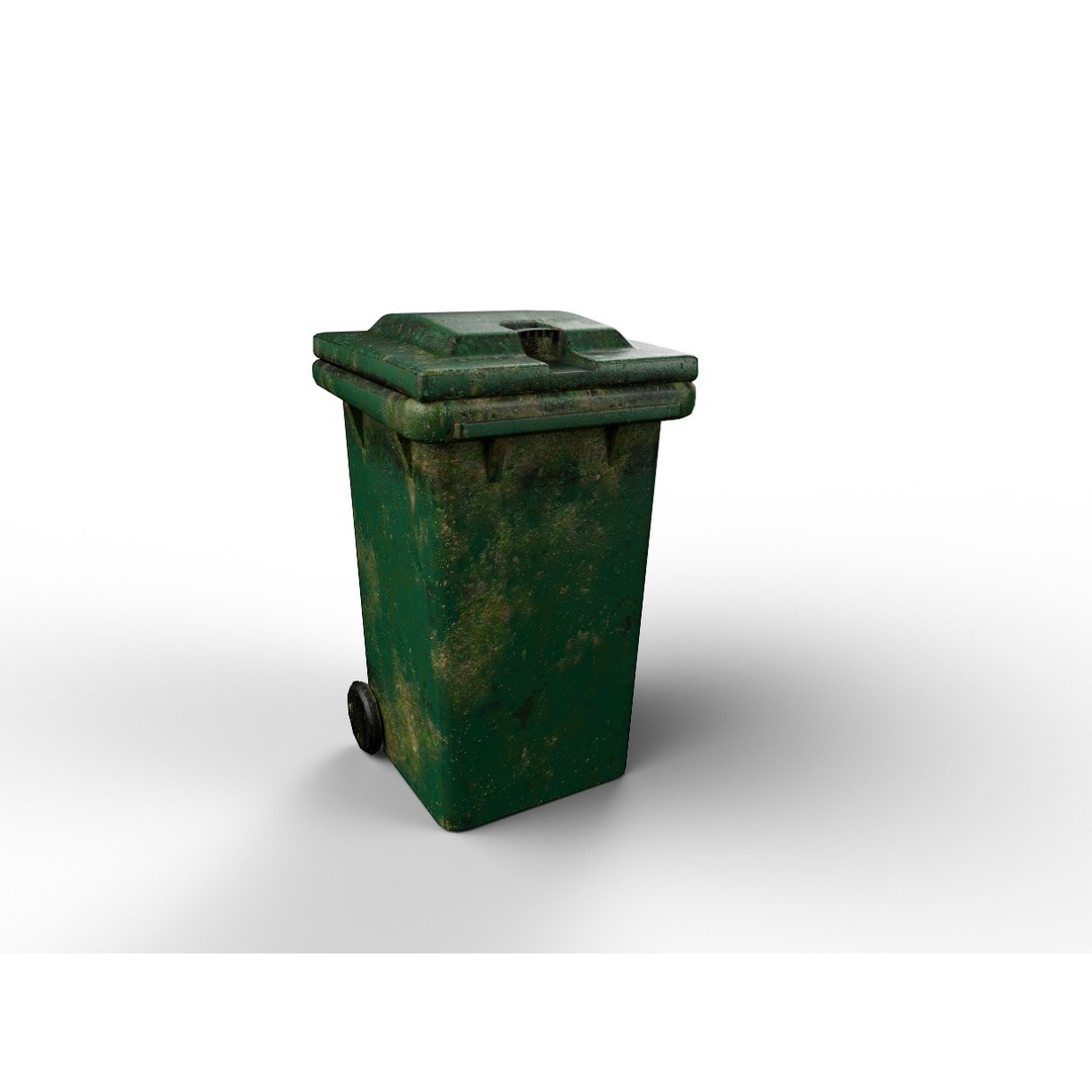 Old Dirty Dustbin 3D Model – Low Poly PBR Game Asset, FBX - View 9