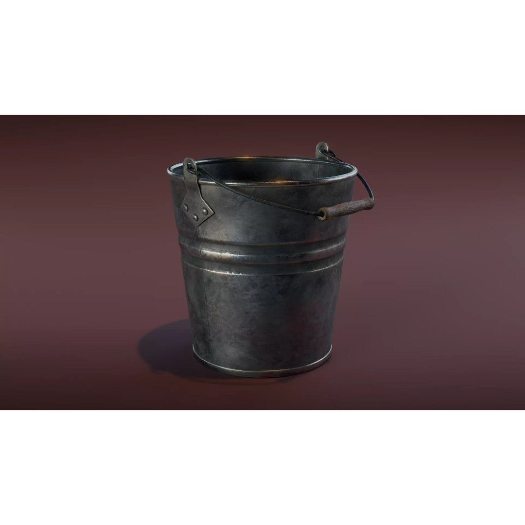 Galvanized Metal Bucket 3D Model – Low Poly PBR Asset, FBX - View 2