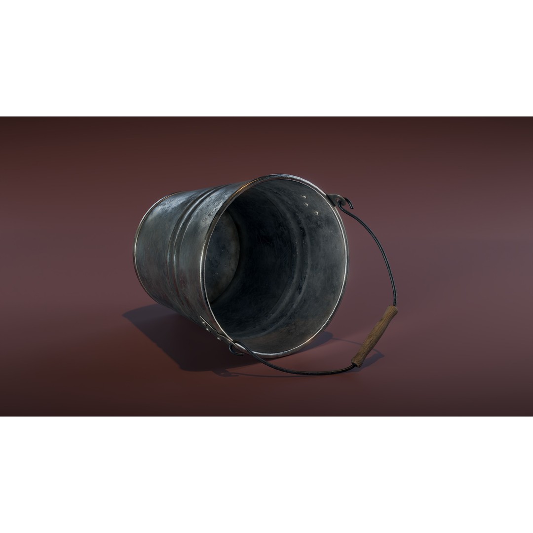 Galvanized Metal Bucket 3D Model – Low Poly PBR Asset, FBX - View 3