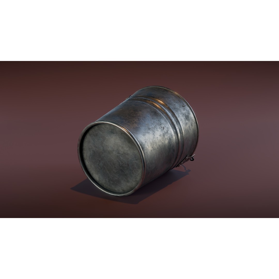 Galvanized Metal Bucket 3D Model – Low Poly PBR Asset, FBX - View 4