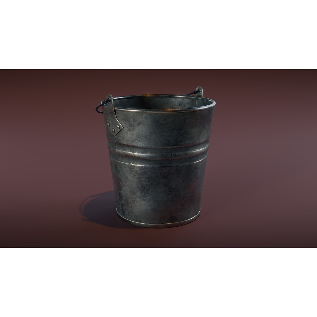 Galvanized Metal Bucket 3D Model – Low Poly PBR Asset, FBX - View 5