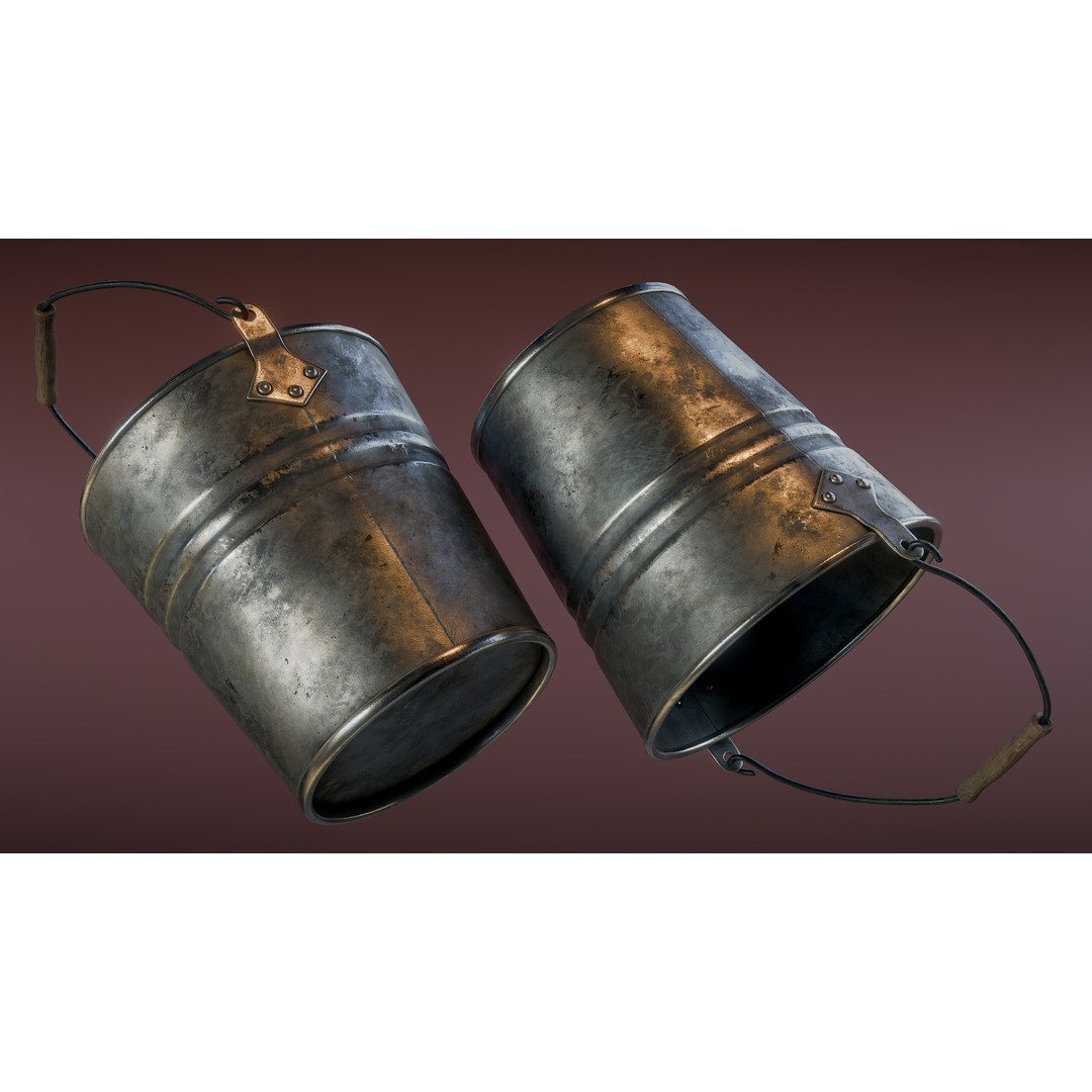 Galvanized Metal Bucket 3D Model – Low Poly PBR Asset, FBX - View 6
