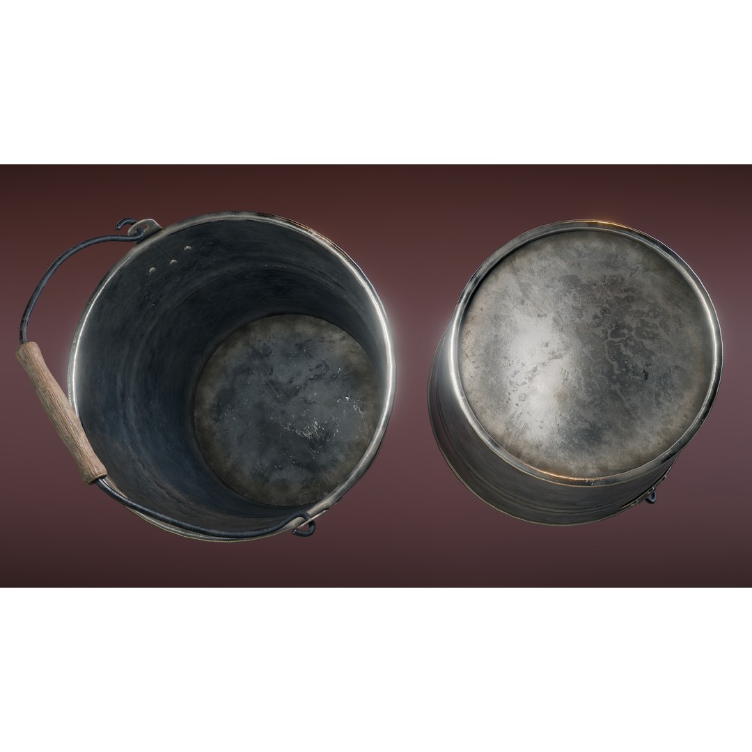 Galvanized Metal Bucket 3D Model – Low Poly PBR Asset, FBX - View 7