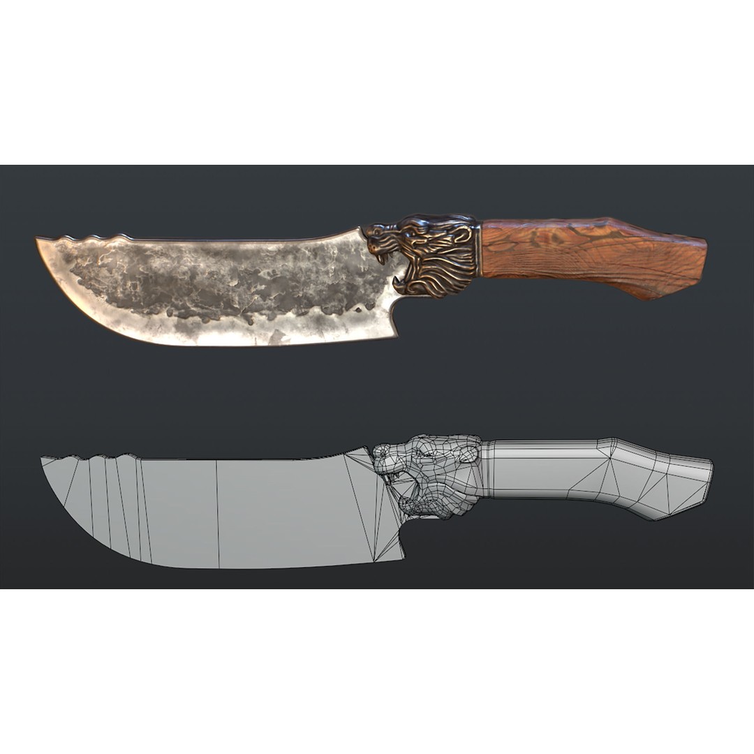 Lion Knife 3D Model – Low Poly Kitchenware, PBR Textures, FBX - View 3
