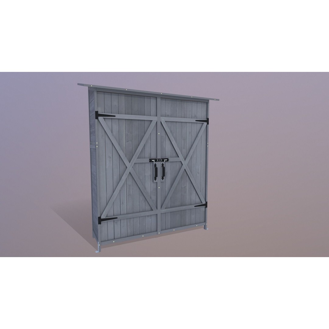 Outdoor Storage Cabinet 3D Model – Vintage Wooden Shed, Game Ready, FBX - View 3