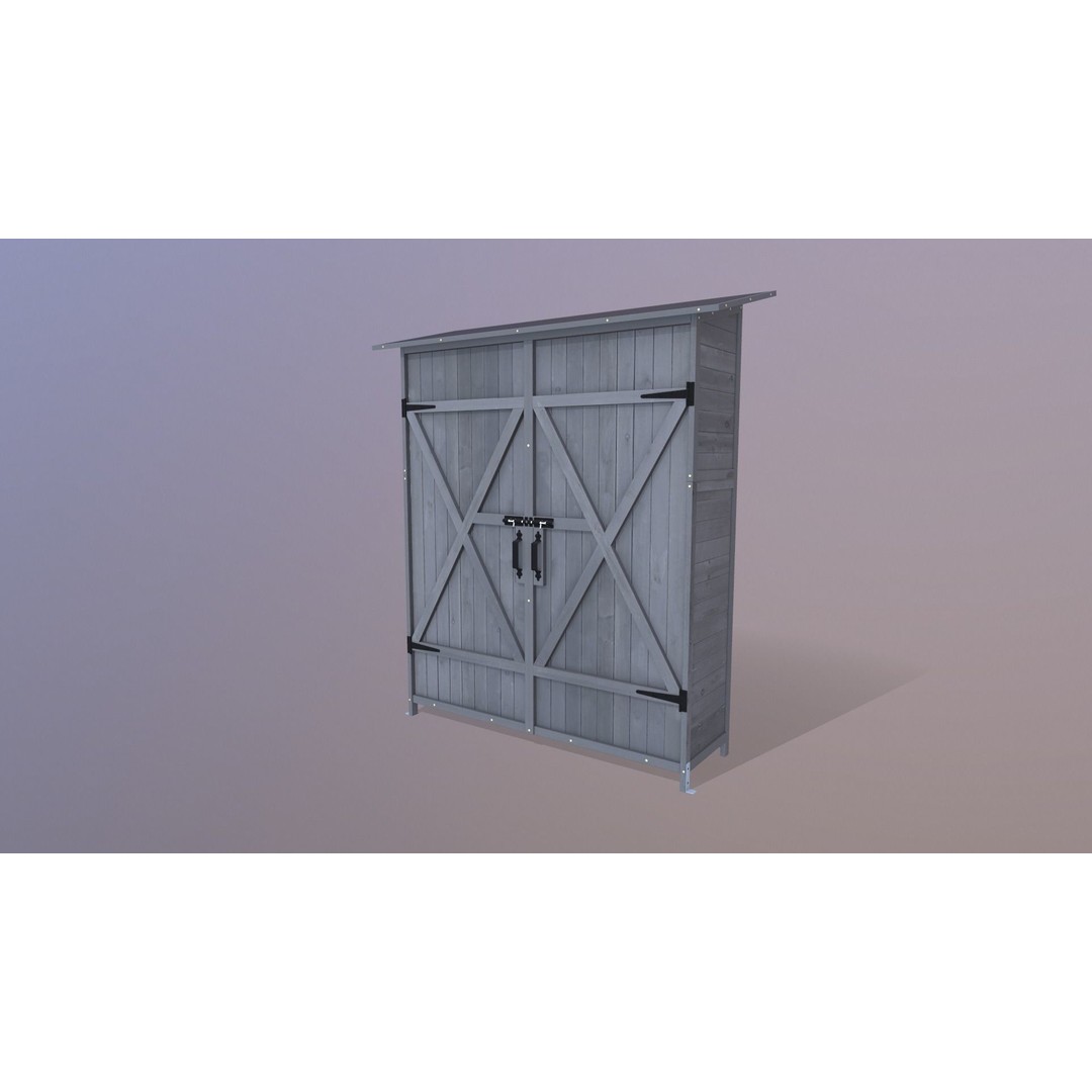 Outdoor Storage Cabinet 3D Model – Vintage Wooden Shed, Game Ready, FBX - View 4