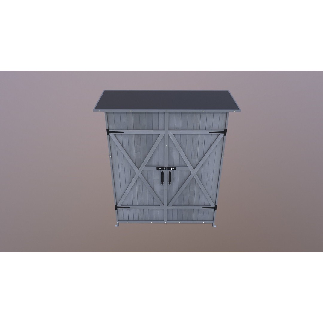 Outdoor Storage Cabinet 3D Model – Vintage Wooden Shed, Game Ready, FBX - View 6