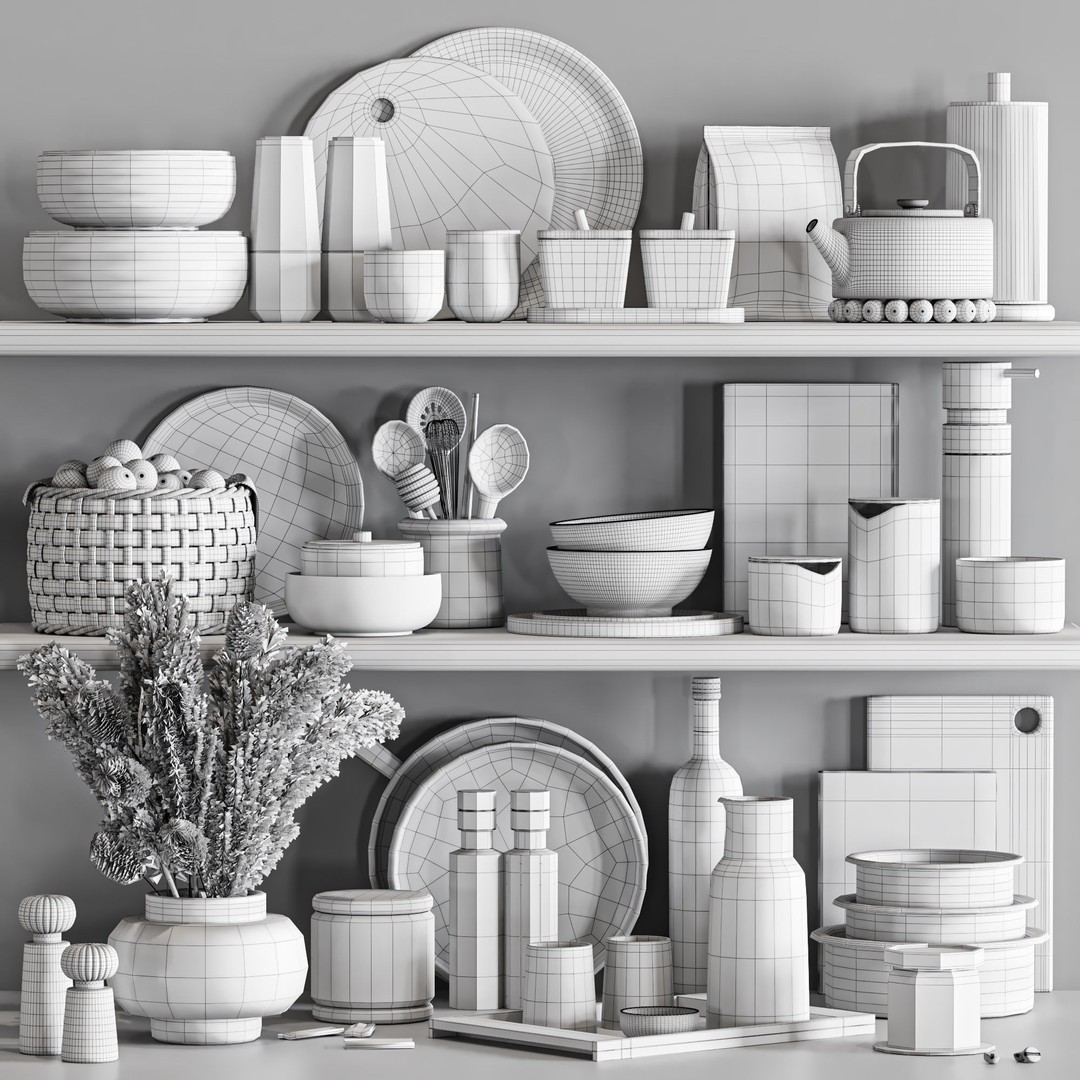 Kitchen Accessories 3D Model – High Poly Household Items, FBX, OBJ