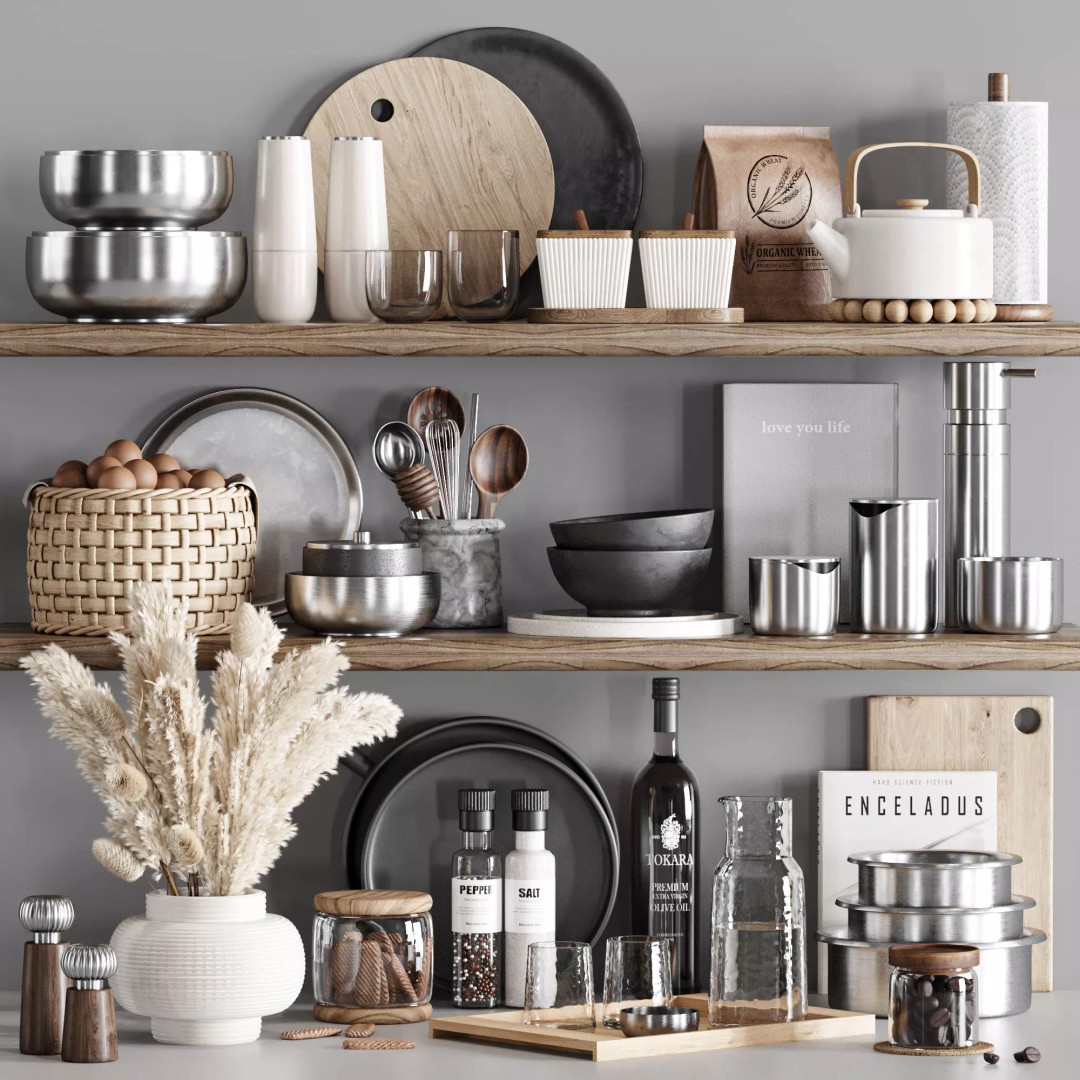 Kitchen Accessories 3D Model – High Poly Household Items, FBX, OBJ - View 2