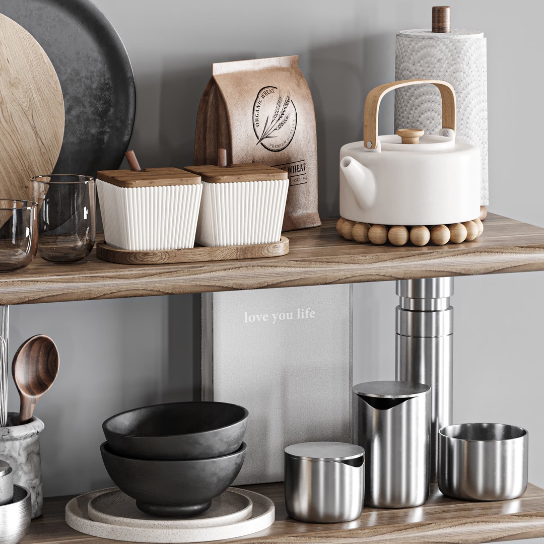 Kitchen Accessories 3D Model – High Poly Household Items, FBX, OBJ - View 6