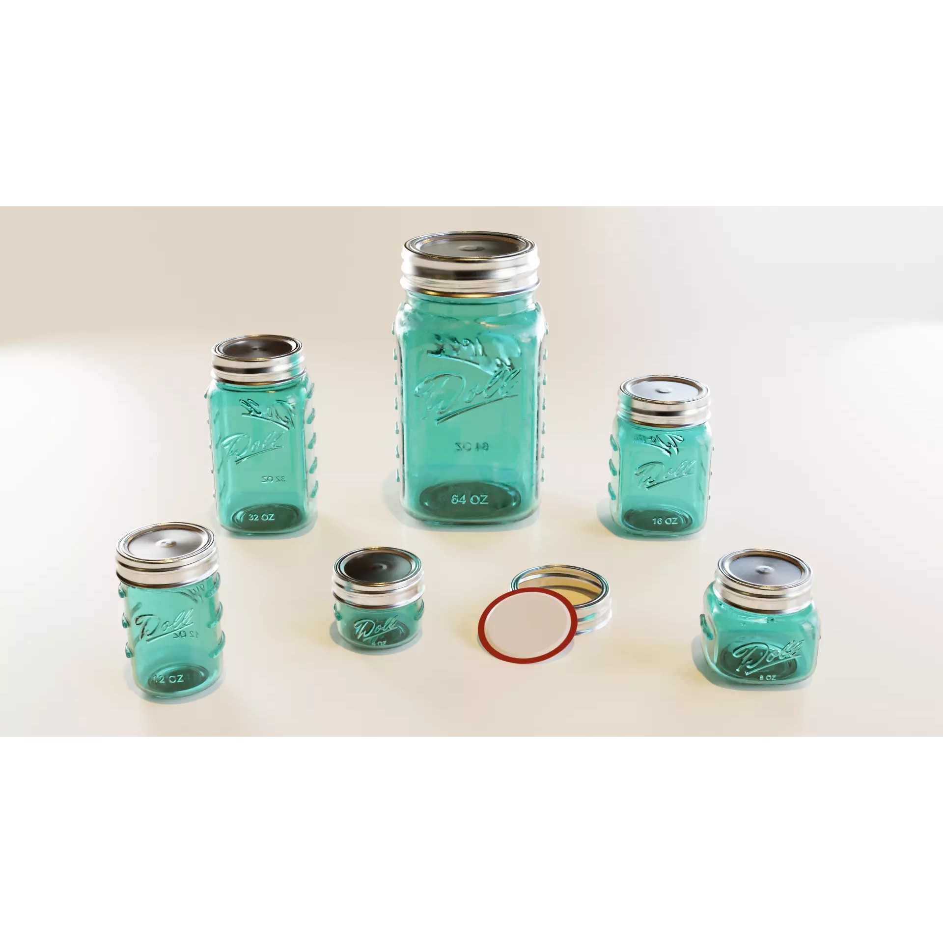 Mason Jars - Low-Poly Game-Ready 3D Model - View 2
