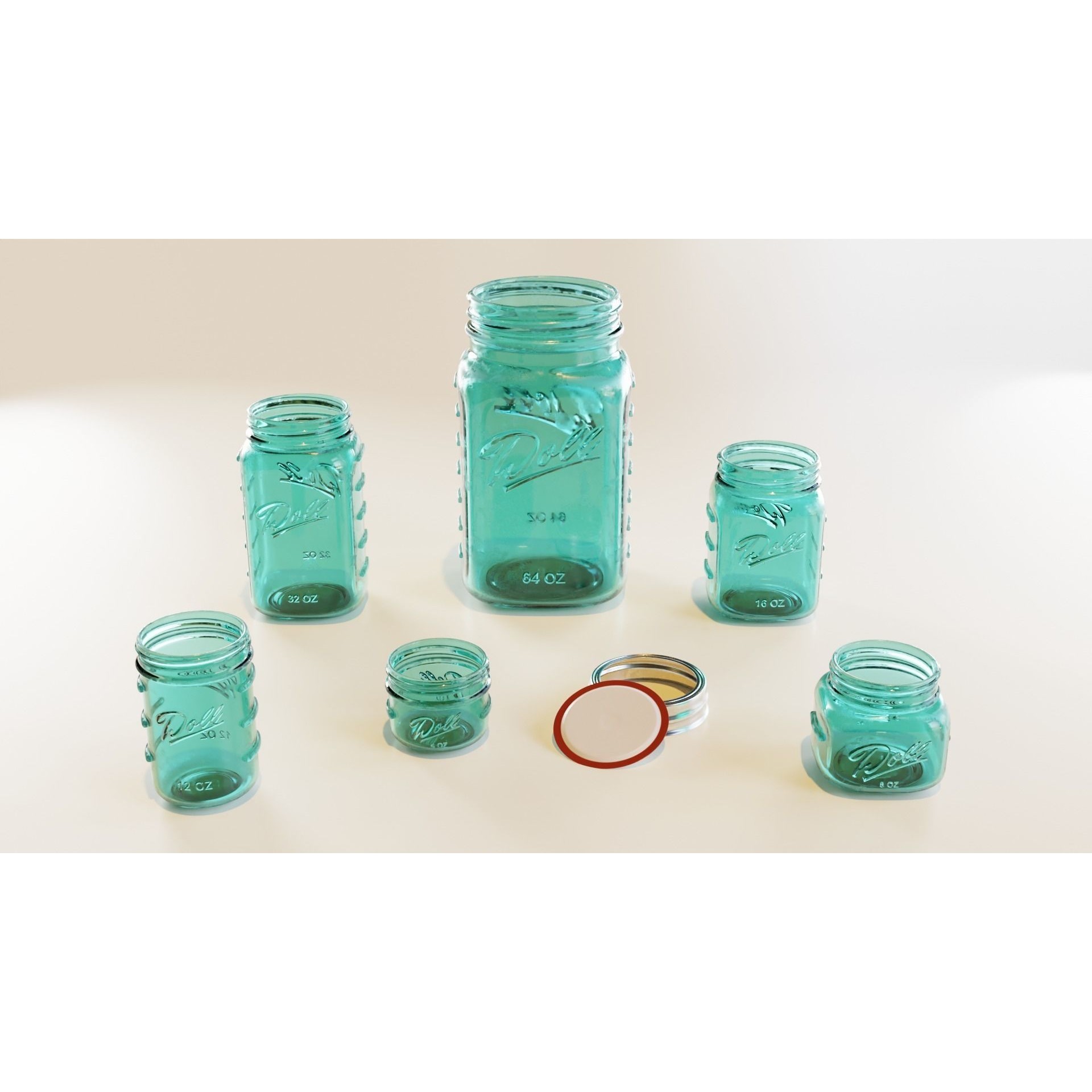 Mason Jars - Low-Poly Game-Ready 3D Model - View 3