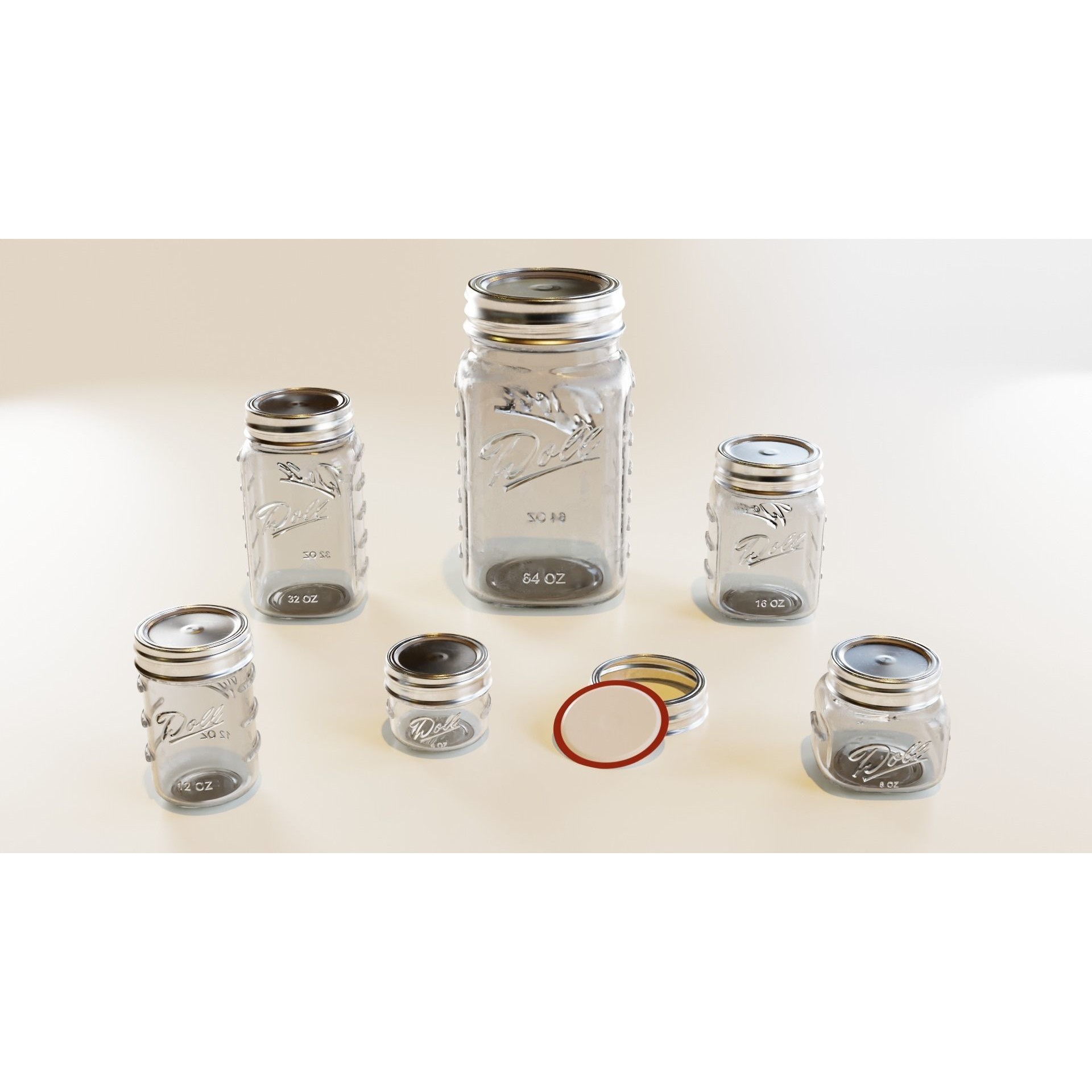 Mason Jars - Low-Poly Game-Ready 3D Model - View 4