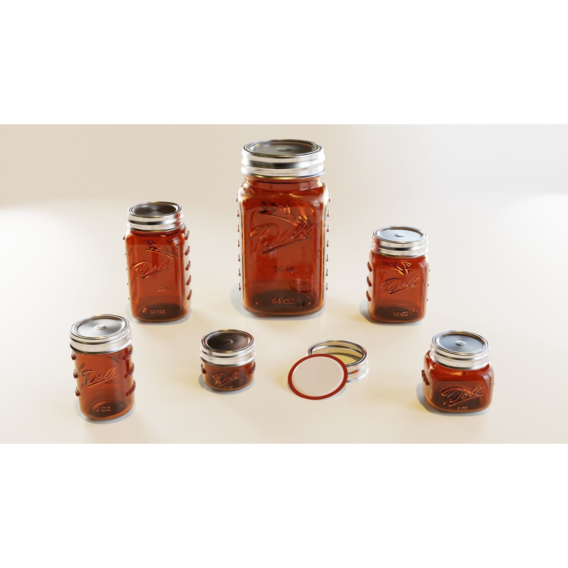 Mason Jars - Low-Poly Game-Ready 3D Model - View 6