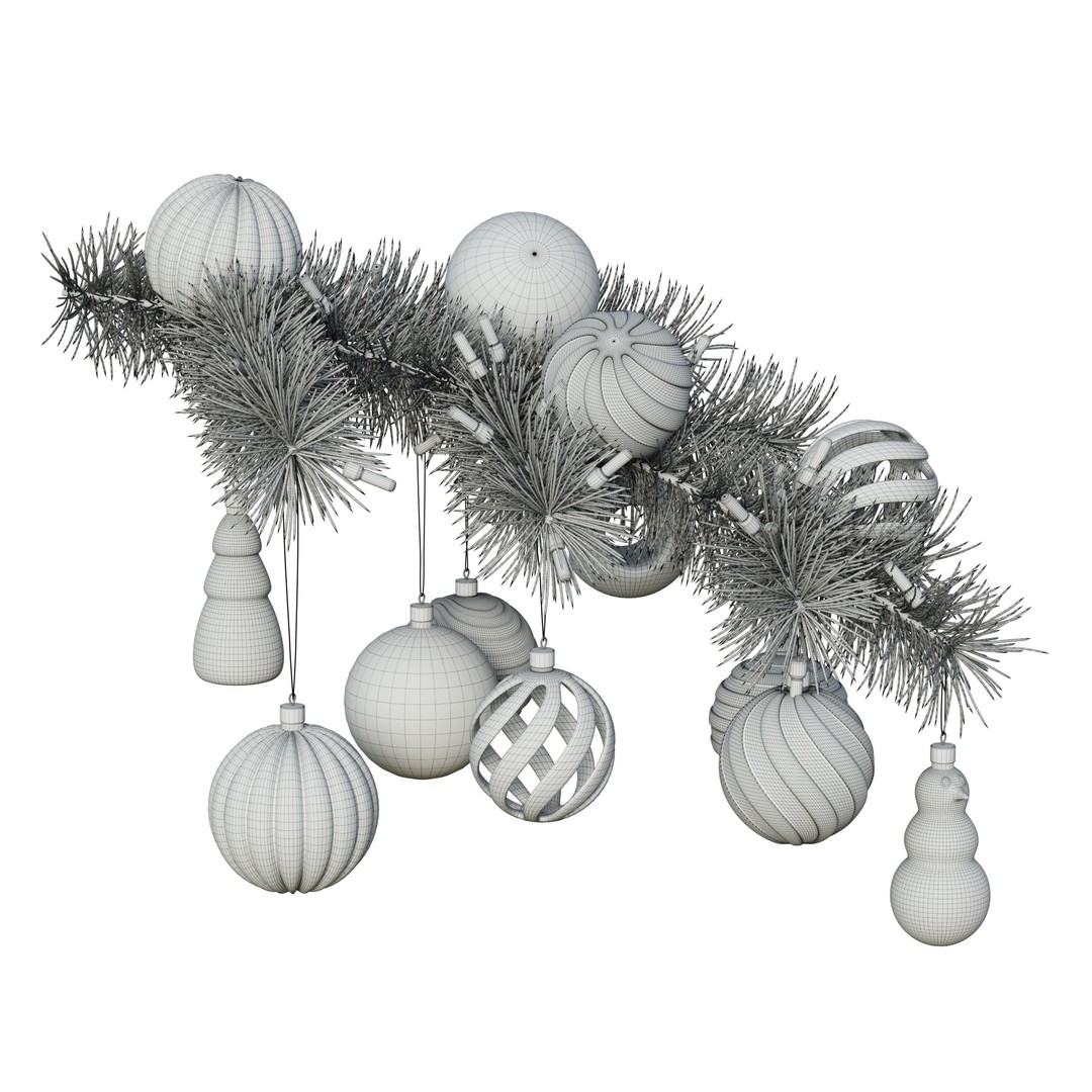 Christmas Tree Pine Branch 3D Model – Realistic Decoration with Ornaments