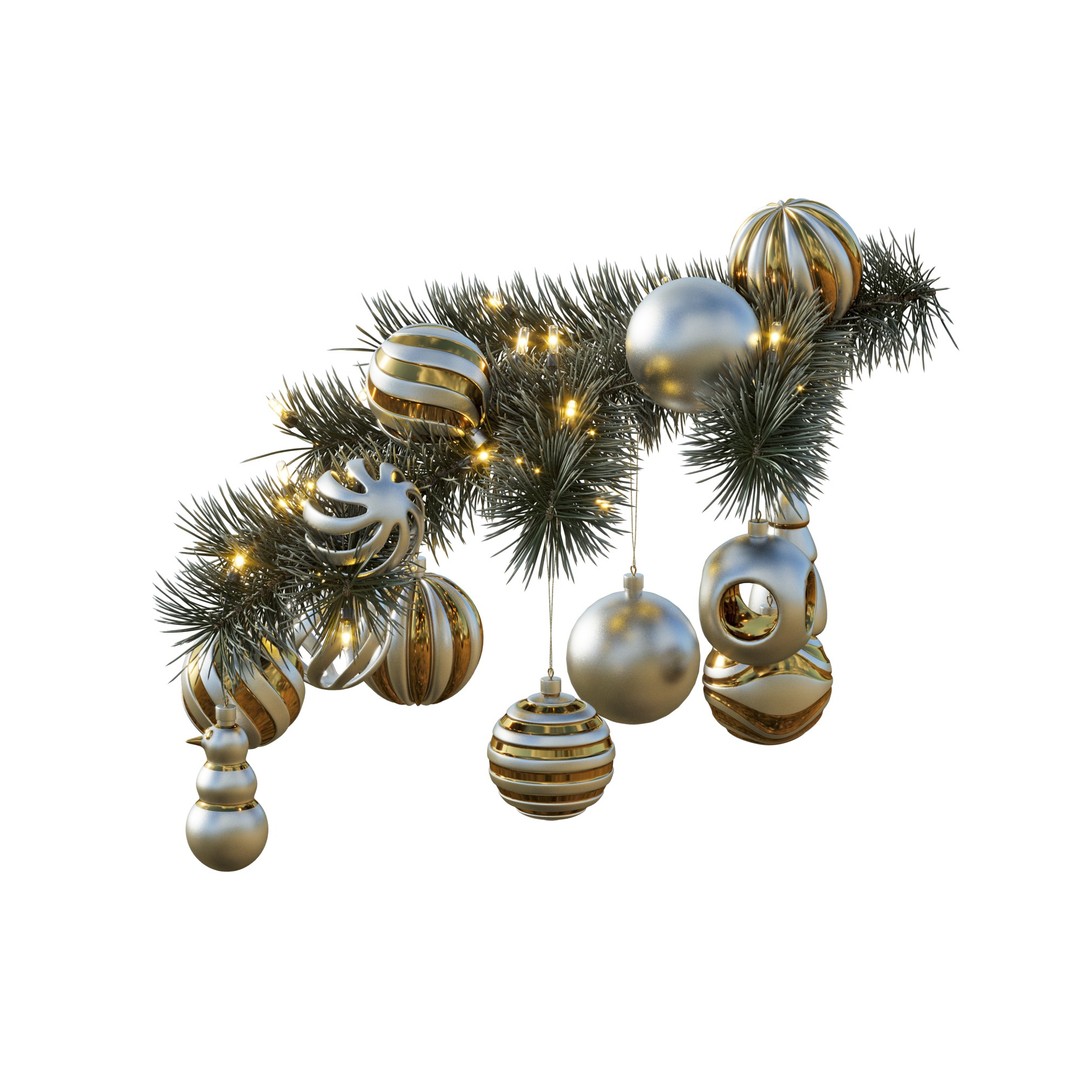 Christmas Tree Pine Branch 3D Model – Realistic Decoration with Ornaments - View 14