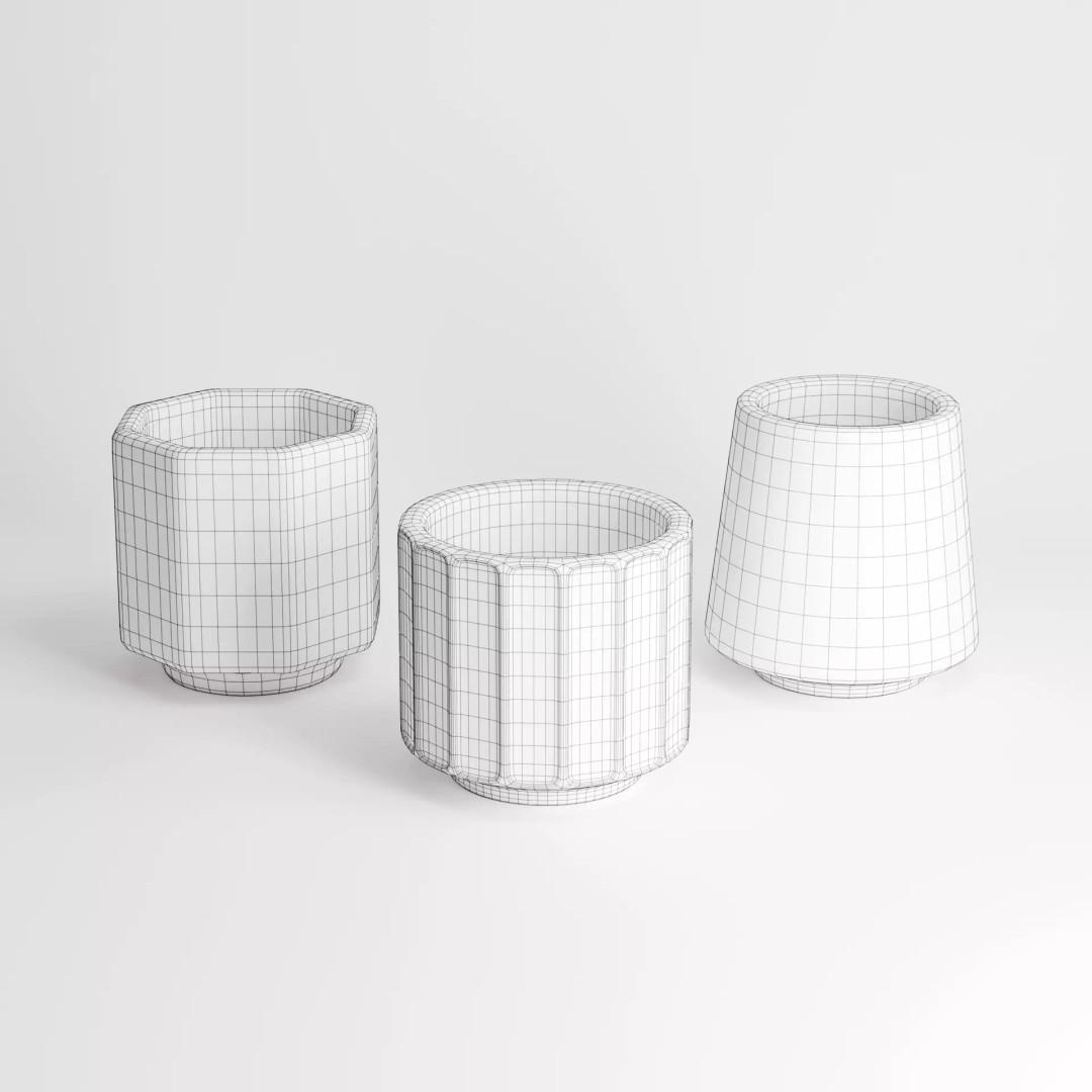 Ceramic Cups Set 02 3D Model – Low Poly PBR Kitchenware, FBX, OBJ
