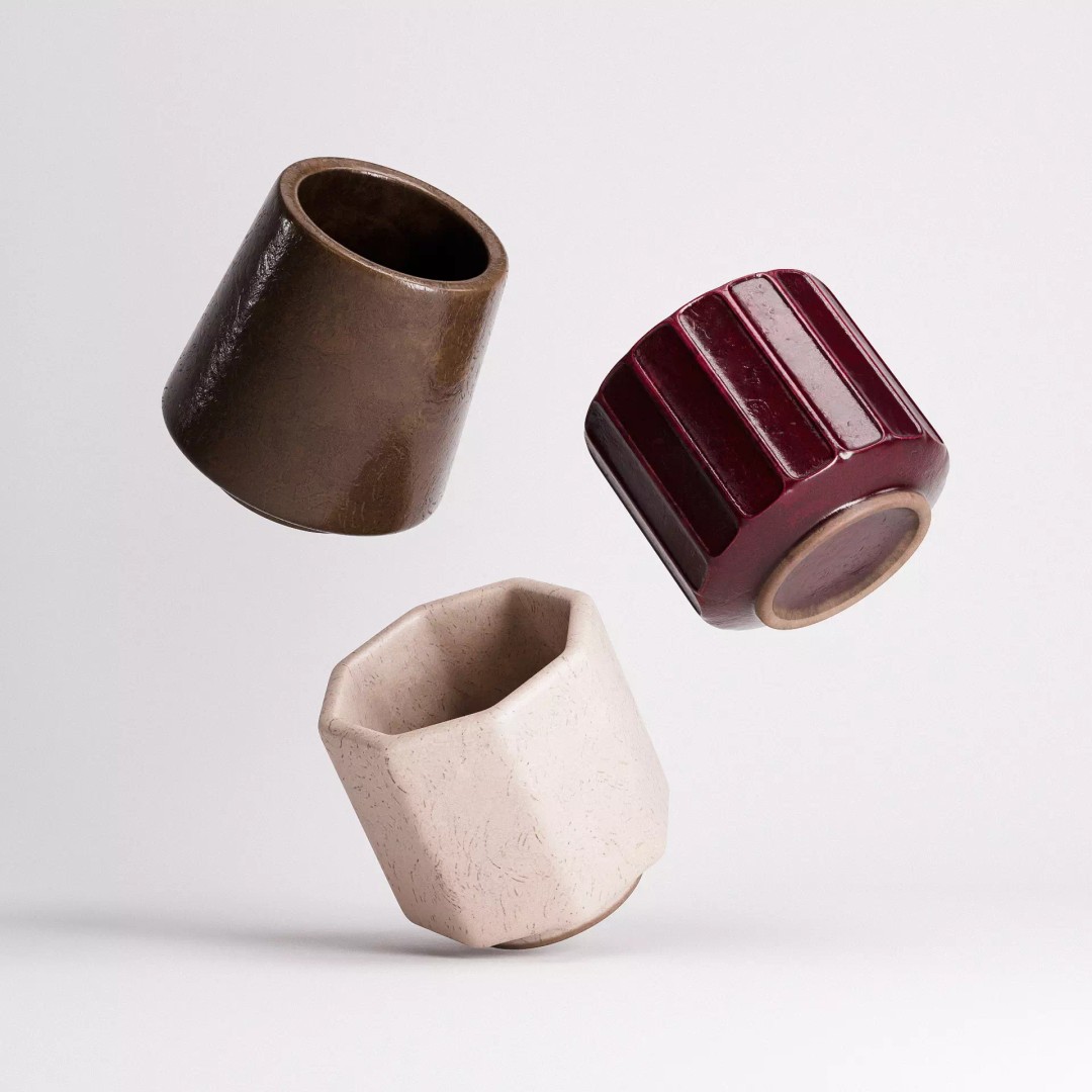 Ceramic Cups Set 02 3D Model – Low Poly PBR Kitchenware, FBX, OBJ - View 3