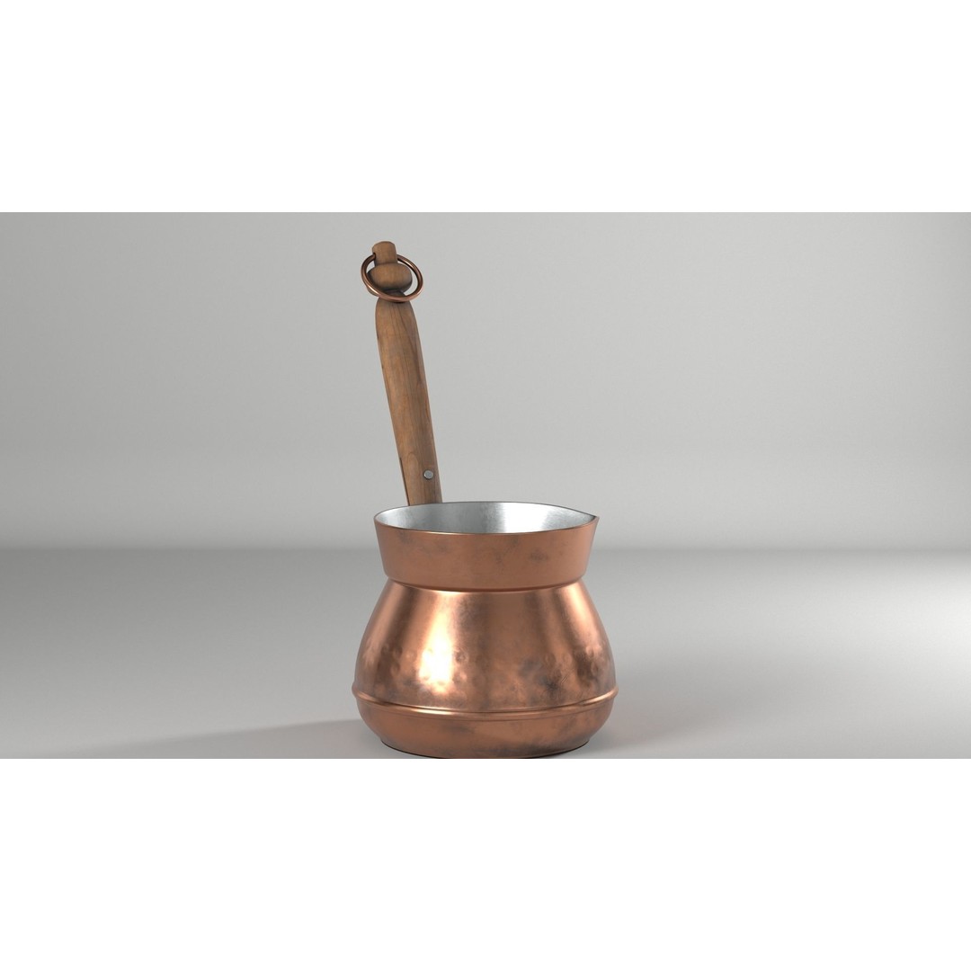 Vintage Copper Kettle 3D Model – Low Poly Kitchenware, FBX - View 3