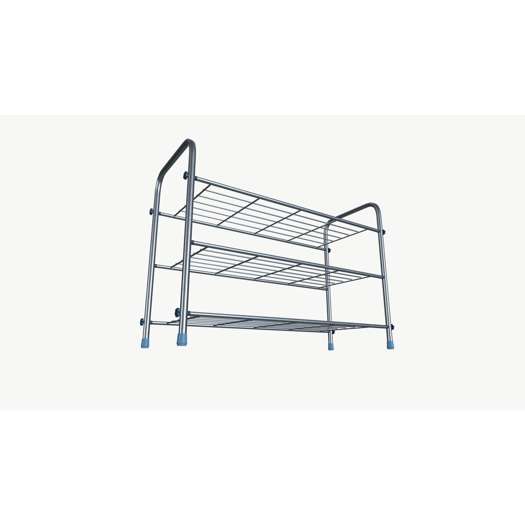 Three-Tier Metal Shoe Rack 3D Model – PBR Game-Ready Asset, FBX