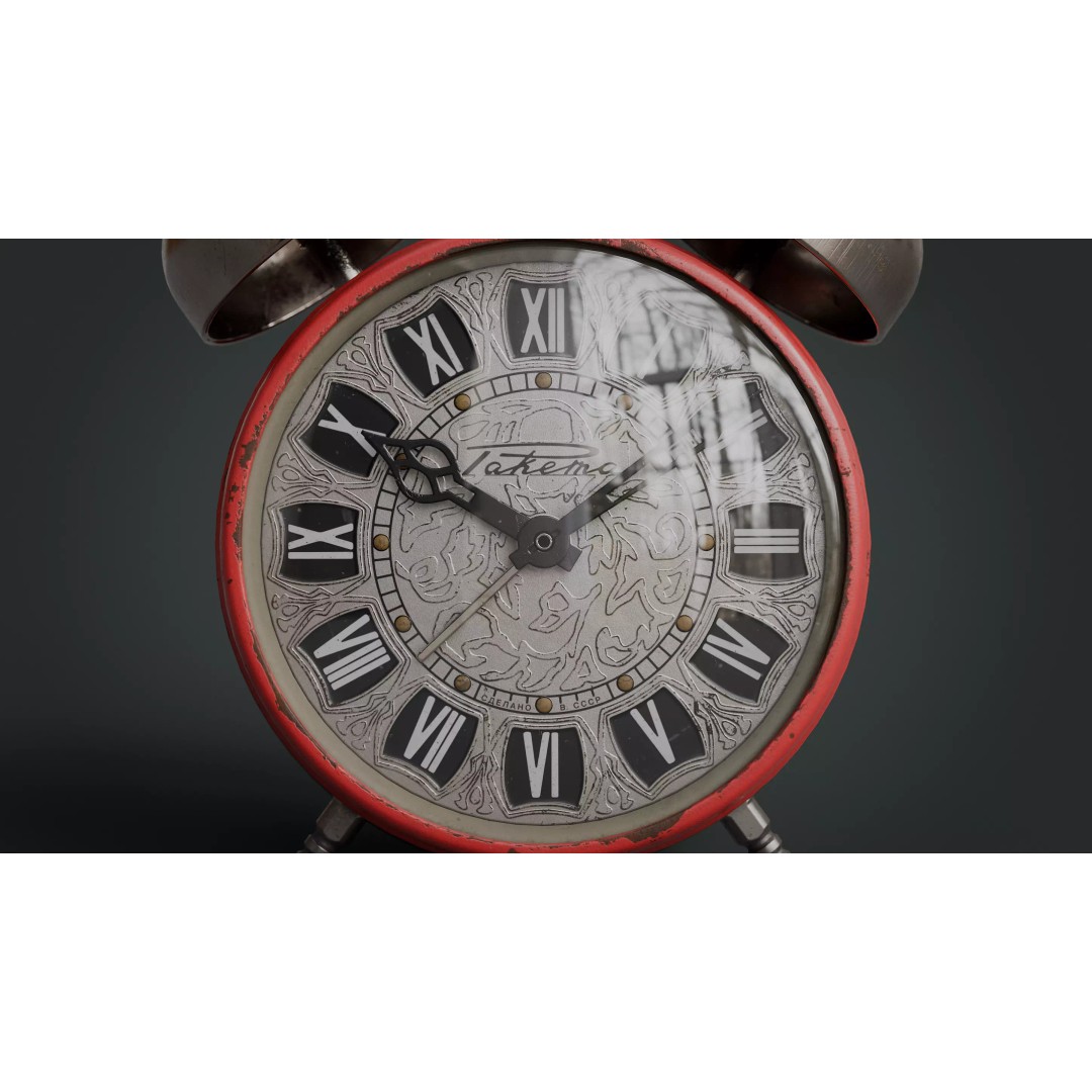 Red Vintage Alarm Clock 3D Model – Low Poly PBR Game Asset, FBX