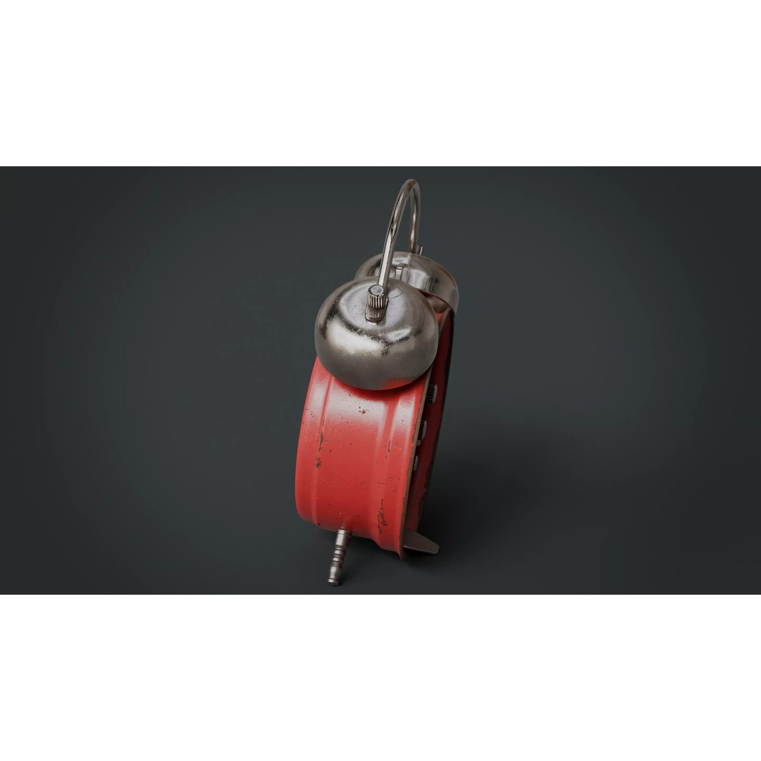 Red Vintage Alarm Clock 3D Model – Low Poly PBR Game Asset, FBX - View 10