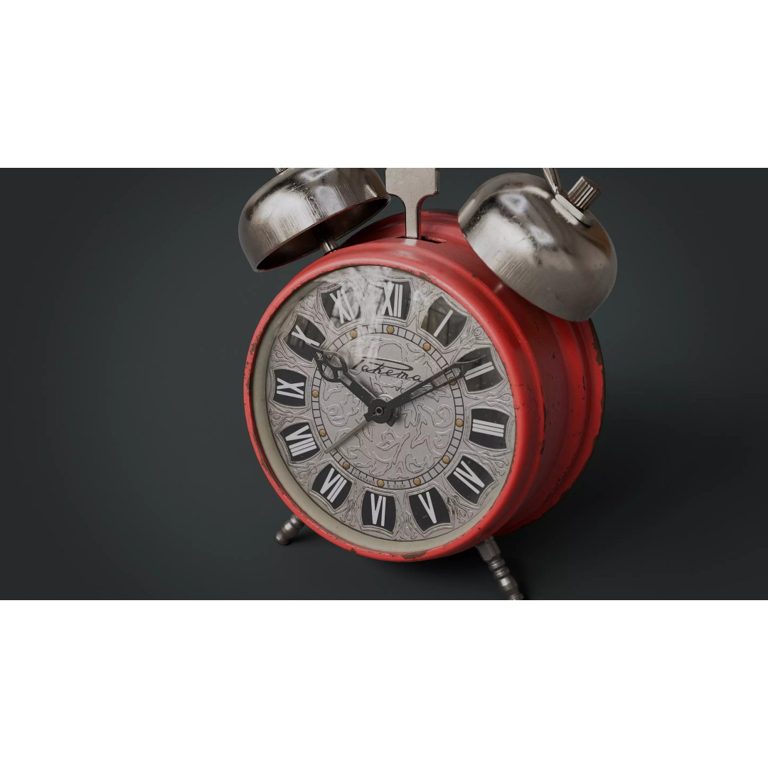 Red Vintage Alarm Clock 3D Model – Low Poly PBR Game Asset, FBX - View 11