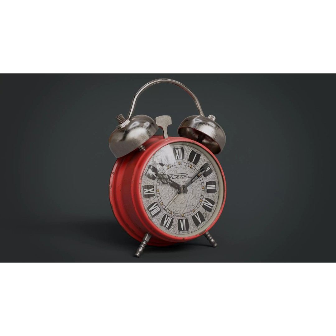 Red Vintage Alarm Clock 3D Model – Low Poly PBR Game Asset, FBX - View 2