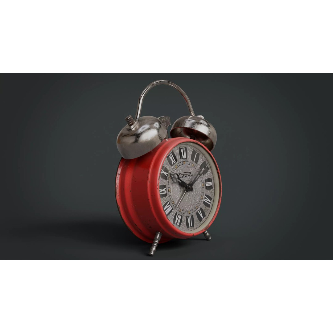 Red Vintage Alarm Clock 3D Model – Low Poly PBR Game Asset, FBX - View 3