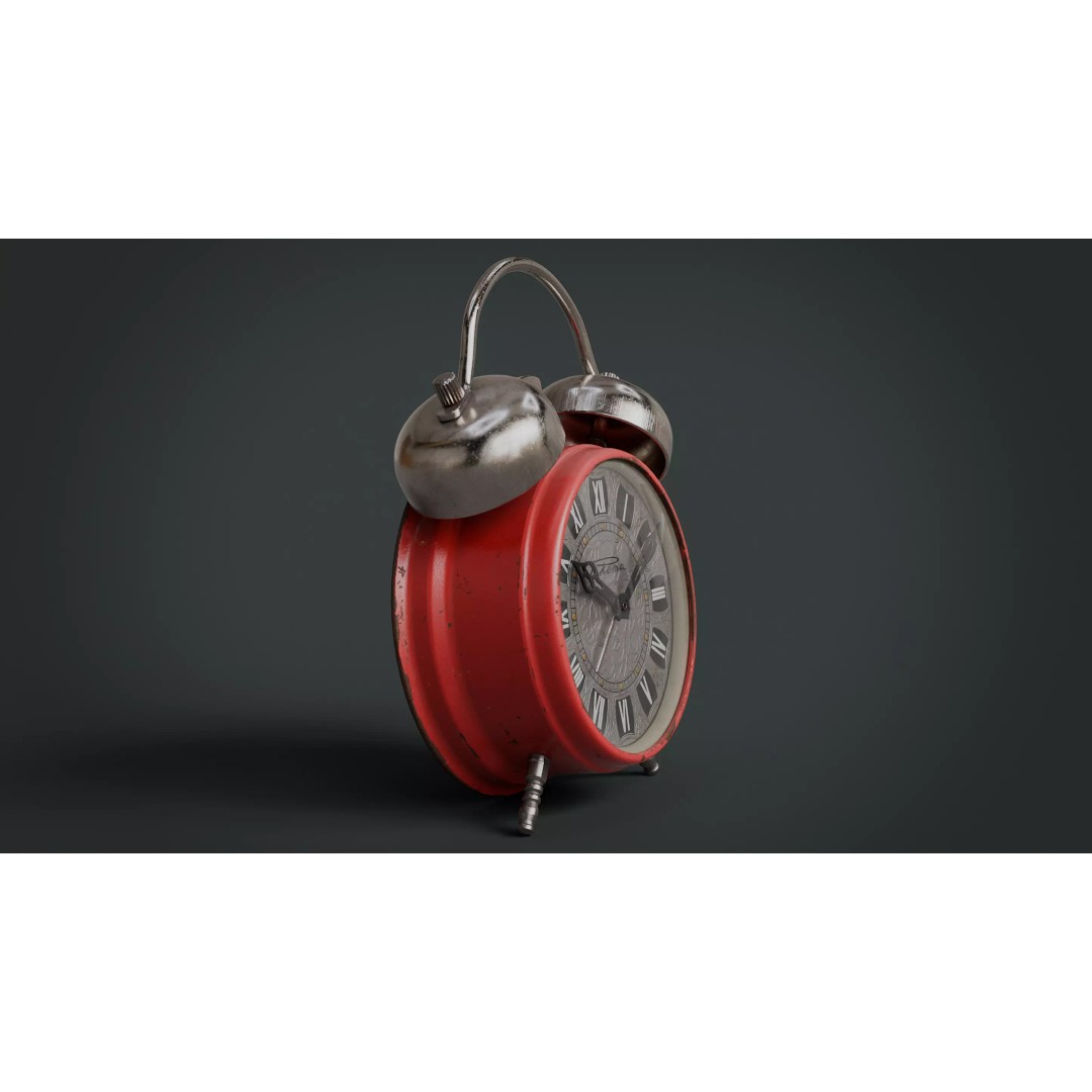 Red Vintage Alarm Clock 3D Model – Low Poly PBR Game Asset, FBX - View 4
