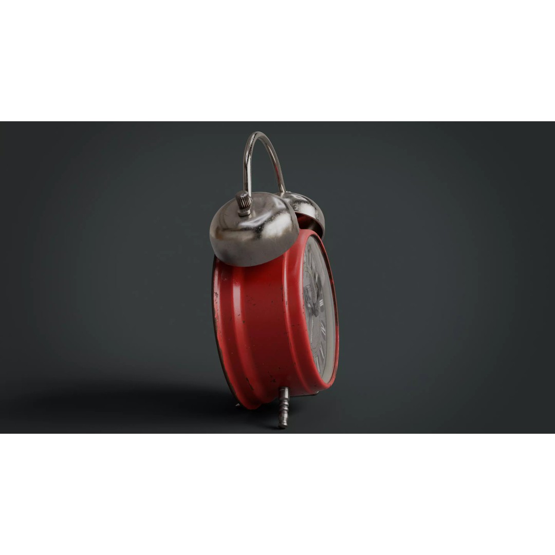 Red Vintage Alarm Clock 3D Model – Low Poly PBR Game Asset, FBX - View 5