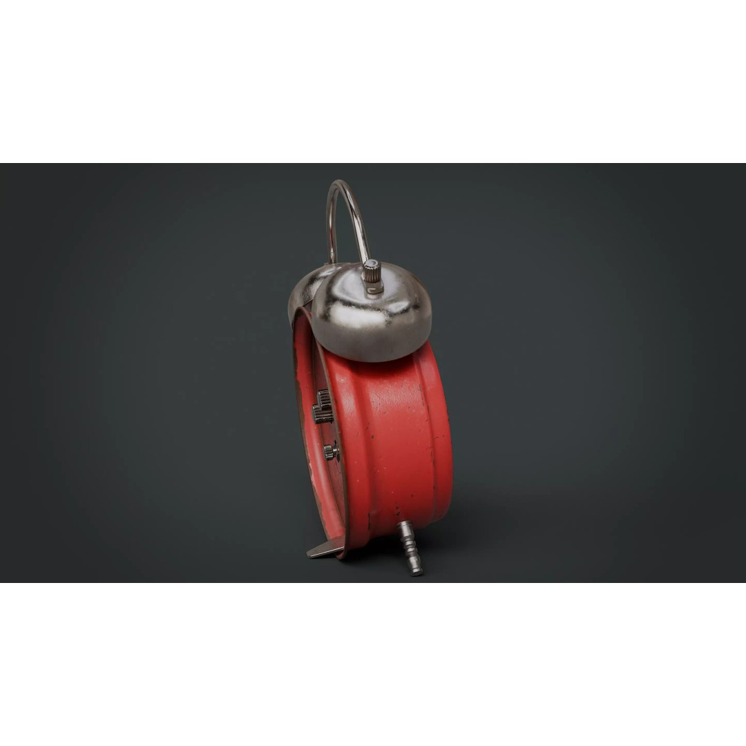 Red Vintage Alarm Clock 3D Model – Low Poly PBR Game Asset, FBX - View 6