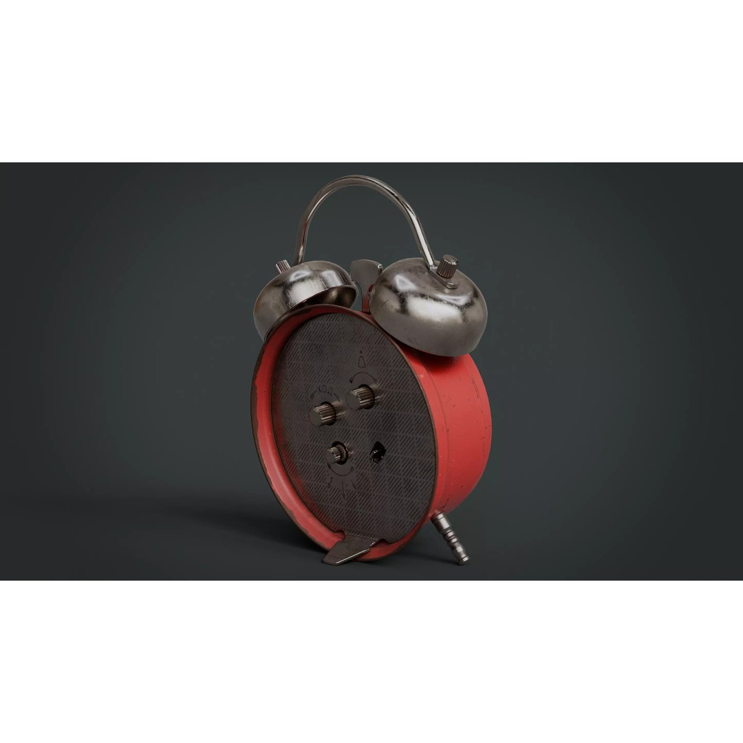 Red Vintage Alarm Clock 3D Model – Low Poly PBR Game Asset, FBX - View 7