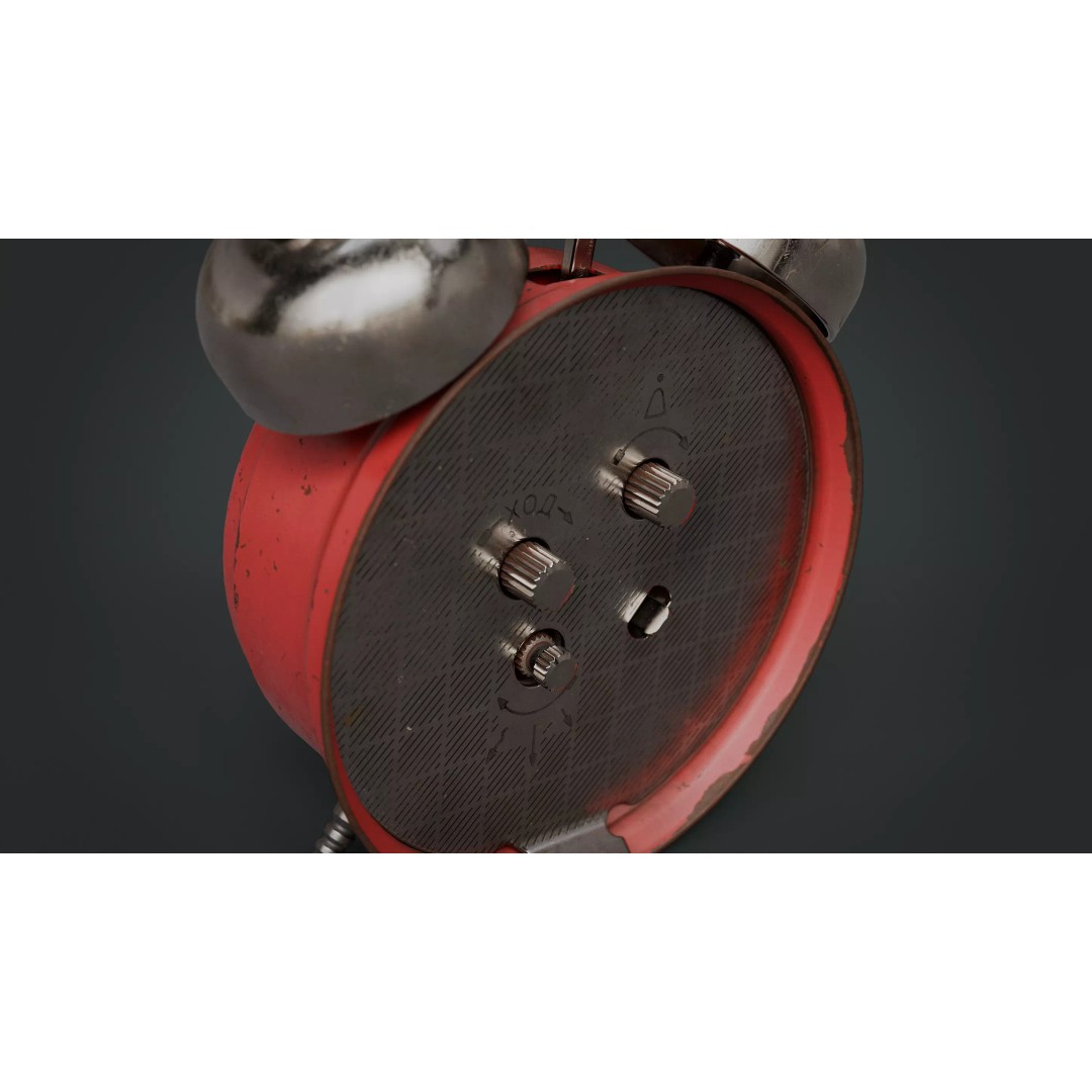 Red Vintage Alarm Clock 3D Model – Low Poly PBR Game Asset, FBX - View 9