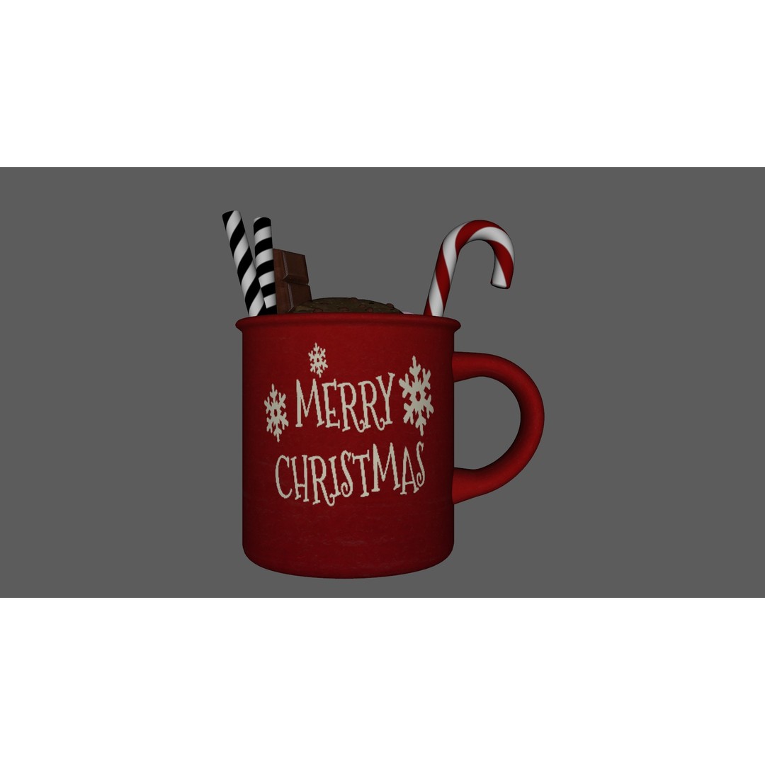 Christmas Mug 3D Model – Low Poly PBR Kitchenware, FBX