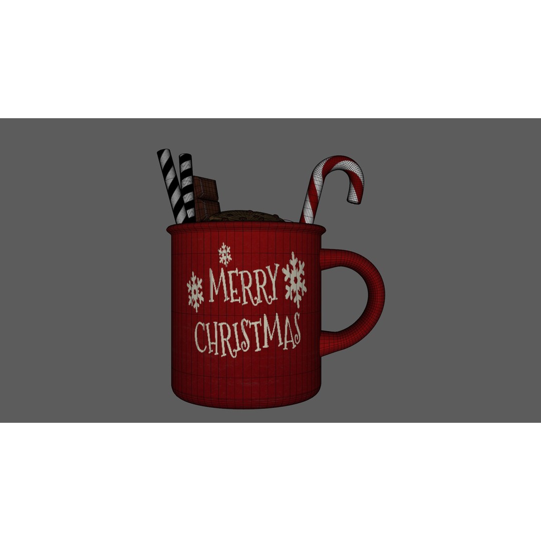 Christmas Mug 3D Model – Low Poly PBR Kitchenware, FBX - View 14