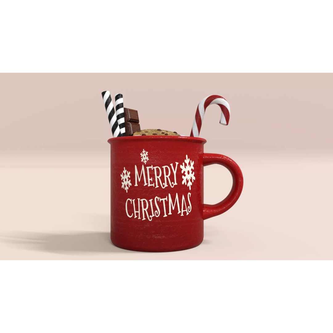 Christmas Mug 3D Model – Low Poly PBR Kitchenware, FBX - View 2